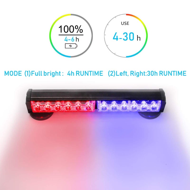 LE-JX Blue/Red Wireless Traffic Advisor Emergency Lights Bar Beacon Led Strobe Warning Light Mini Roof Top Plow Hazard Flash 12 Volt with Magnetic Base Mount and Rechargeable Plug (Blue/Red, 12 LEDs) - Image 5